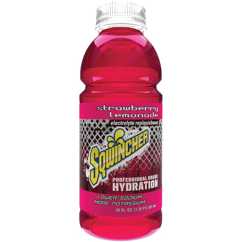 Sqwincher X462-MB600 Ready-to-Drink Hydration, Liquid, Lemonade, Strawberry Flavor, 20 oz Bottle (Pack of 24)