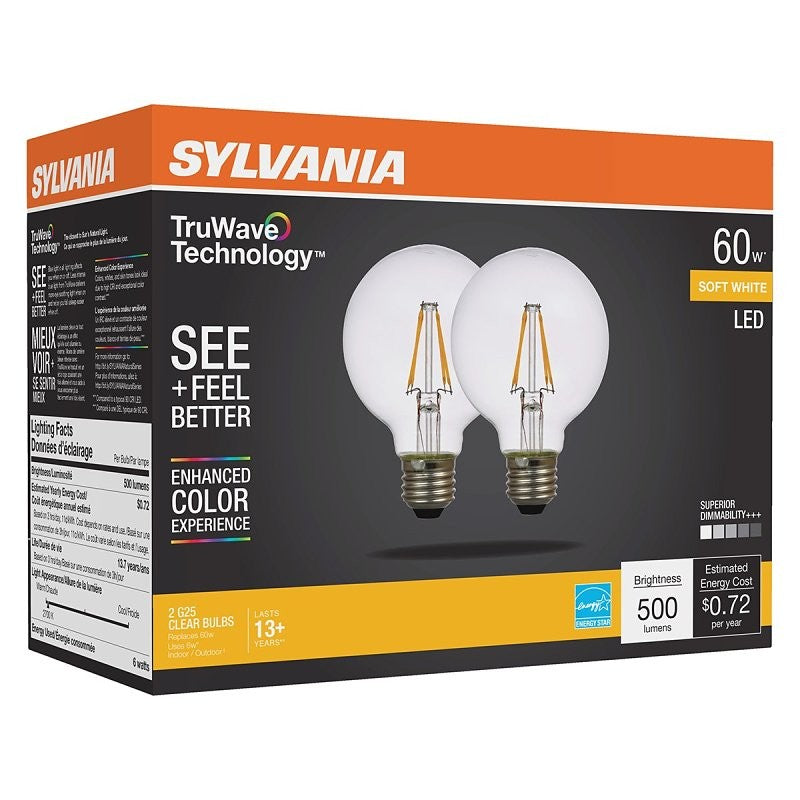 Sylvania Natural 41333 LED Bulb, G25 Lamp, 60 W Equivalent, E26 Medium Lamp Base, Dimmable, Clear
