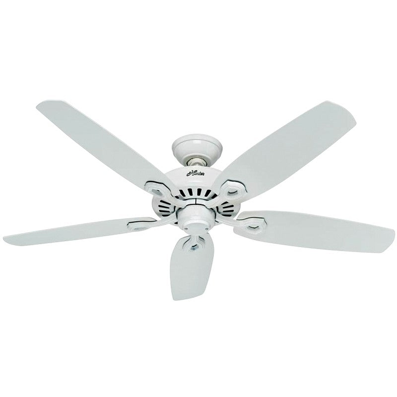 Hunter Builder Elite Series 53240 Ceiling Fan, 5-Blade, Snow White Blade, 52 in Sweep, Wood Blade, 3-Speed