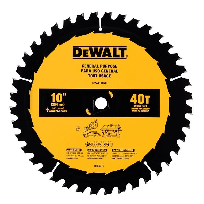DEWALT DWA11040 General-Purpose Circular Saw Blade, 10 in Dia, 5/8 in Arbor, 40-Teeth, Wood Cutting Edge