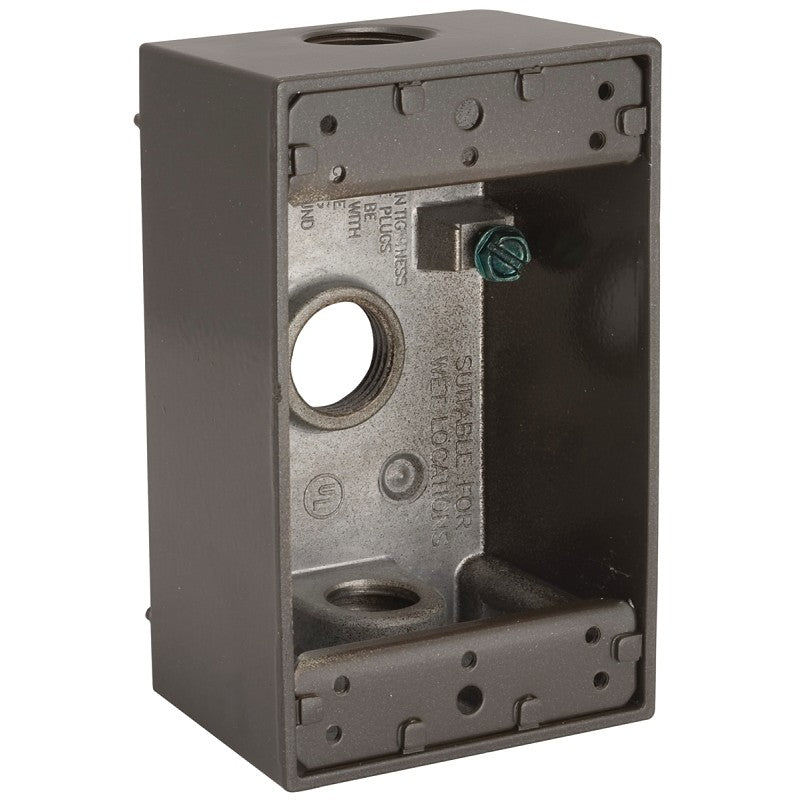 Hubbell 5320-7 Weatherproof Box, 8.3 cu-in, 3-Outlet, 1-Gang, Aluminum, Bronze, Powder-Coated