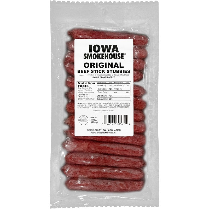 Iowa Smokehouse IS-8BSTO Beef Stick Stubbies, Original, 8 oz, Pack (Pack of 12)
