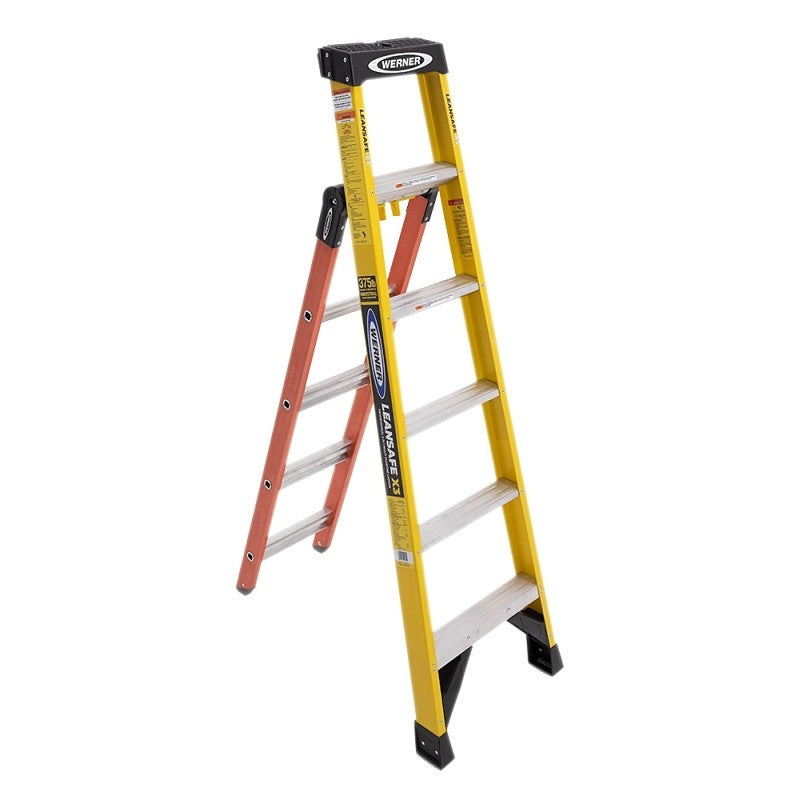 Werner LDP7300 Series LDP7306 Multi-Purpose Ladder, 13 ft Max Reach H, 6-Step, 375 lb, Type IAA Duty Rating, Fiberglass