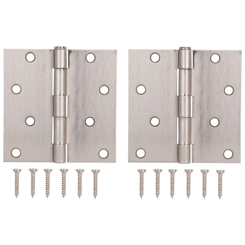 ProSource BH-502SN-PS Square Corner Door Hinge, Steel, Satin Nickel, Loose Pin, 180 deg Range of Motion
