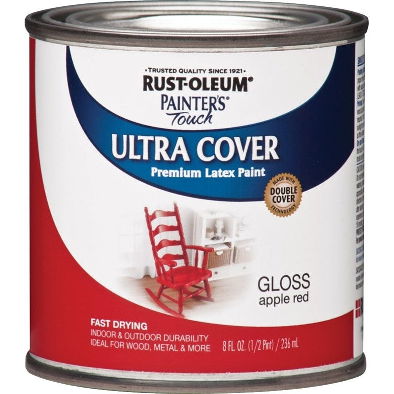 Rust-Oleum 1966730 Enamel Paint, Water, Gloss, Apple Red, 0.5 pt, Can, 120 sq-ft Coverage Area