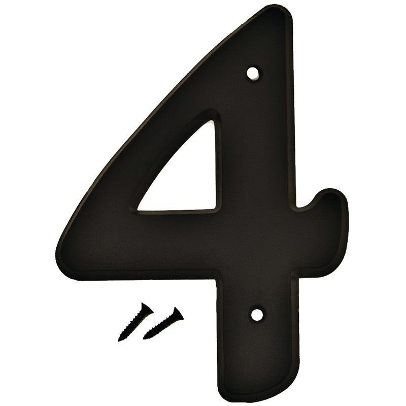 Hy-Ko 30200 Series 30204 House Number, Character: 4, 6 in H Character, Black Character, Plastic (Pack of 5)