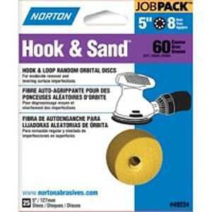 Norton 49224 Sanding Disc, 5 in Dia, Coated, P60 Grit, Coarse, Paper Backing, Aluminum Oxide Abrasive