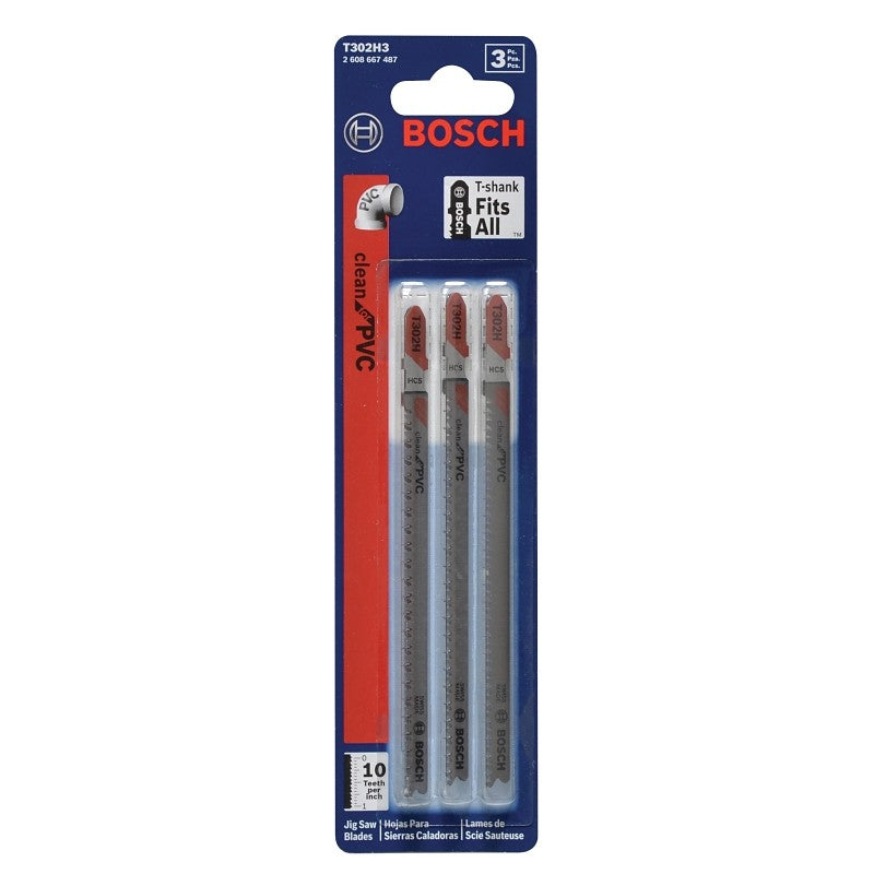 Bosch T302H3 Jig Saw Blade, 0.3 in W, 5-1/4 in L, 10 TPI (Pack of 5)
