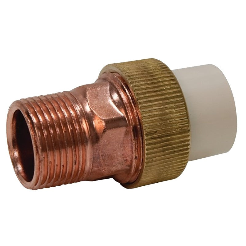Nibco T00320D Transition Pipe Union, 1/2 in, Slip x MIP, Brass/CPVC