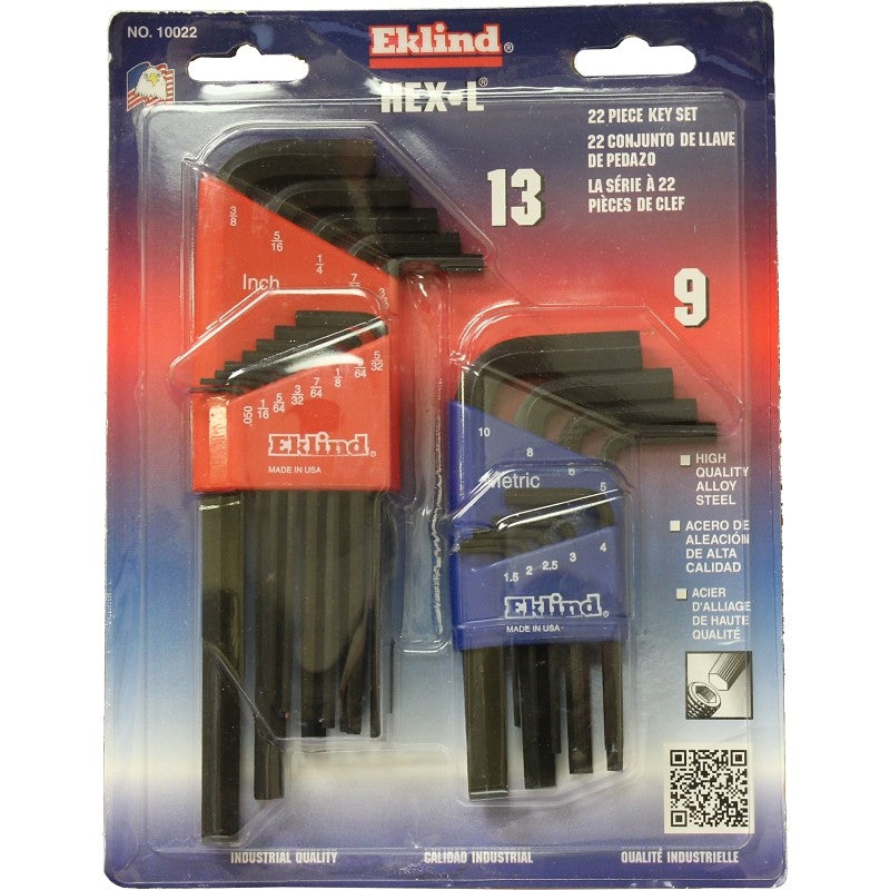 Eklind 10022 Hex Key Combo Set, 22-Piece, Black