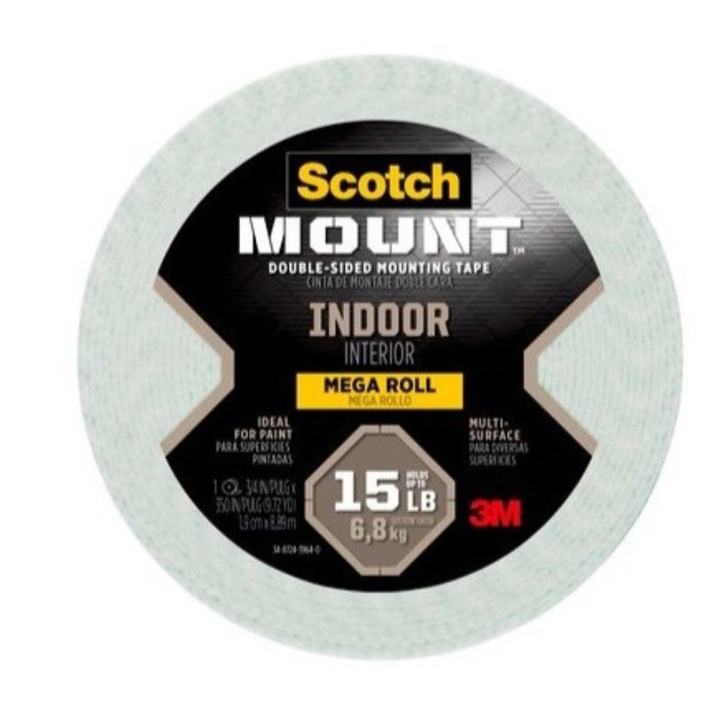 Scotch-Mount 110H-LONG-DC Mounting Tape, 350 in L, 3/4 in W, Foam Backing, White