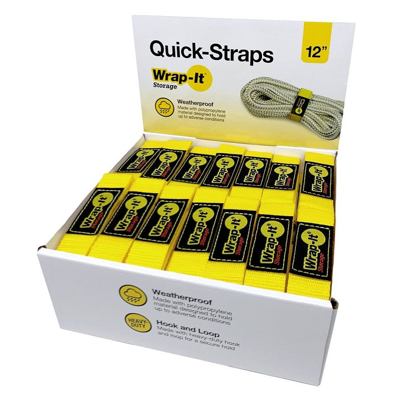 Wrap-It Storage 100-BS-12YE Cable Wrap, 1 in W, 12 in L, Polypropylene, Yellow, Hook and Loop Adhesive (Pack of 48)