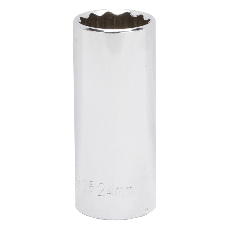 Vulcan MT6528985 Drive Socket, 24 mm Socket, 1/2 in Drive, 12-Point, Chrome Vanadium Steel, Chrome (POS)