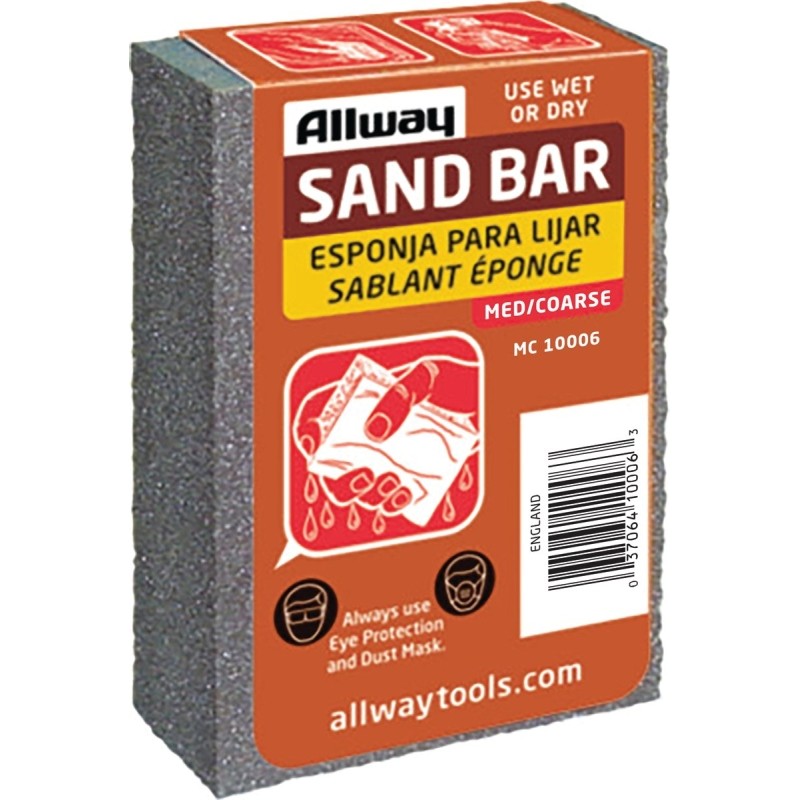 ALLWAY MC Sand Bar, 4 in L, 2-1/2 in W, Coarse, Medium, Aluminum Oxide Abrasive (Pack of 10)