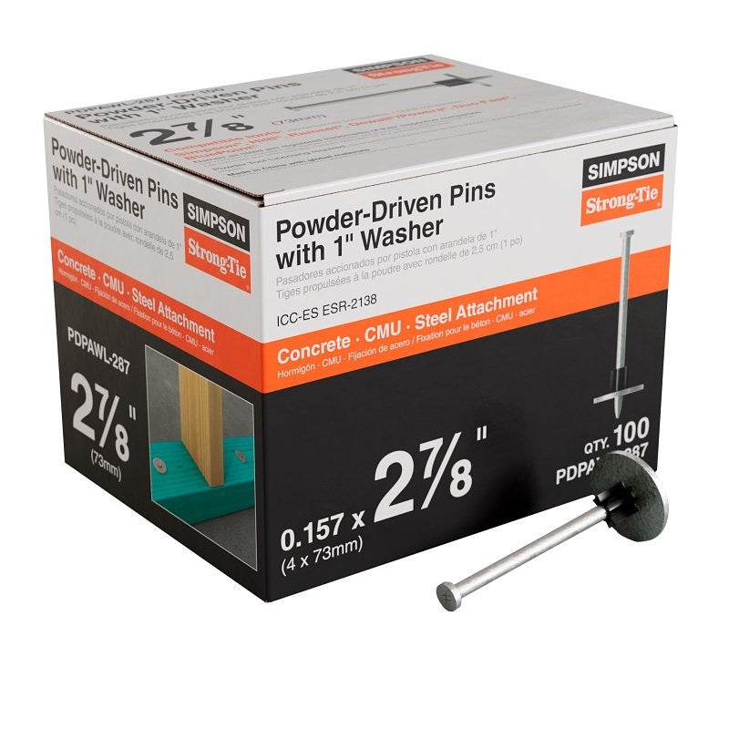 Simpson Strong-Tie PDPAWL PDPAWL-287 Drive Pin, 0.157 in Dia Shank, 2-7/8 in L, Steel, Galvanized/Zinc