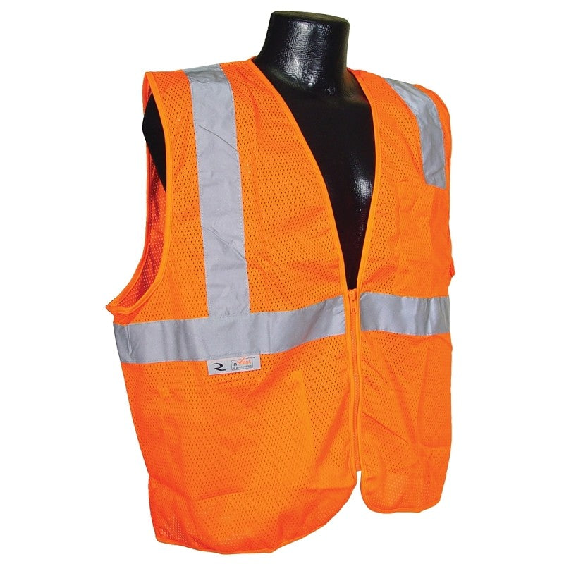 Radians SV2ZOM-2X Economical Safety Vest, 2XL, Unisex, Fits to Chest Size: 30 in, Polyester, Orange/Silver, Zipper
