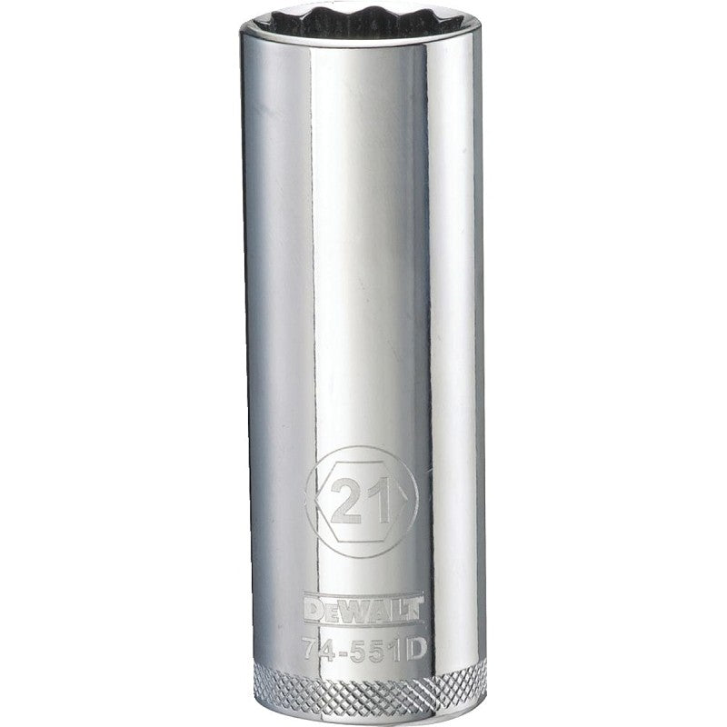 DEWALT DWMT74551OSP Drive Socket, 21 mm Socket, Deep Socket, 3-1/8 in OAL, 1/2 in Drive, 12-Point, Vanadium Steel