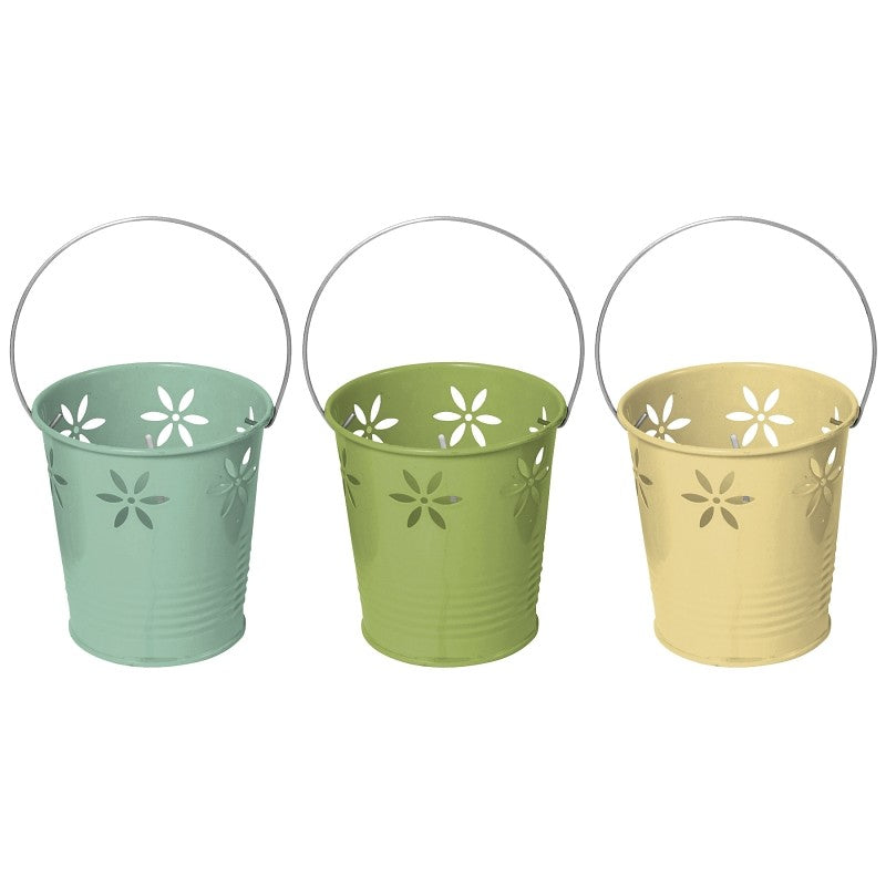 Seasonal Trends Y1279 Flower Bucket Citronella Candle, Cylinder, Assorted, 18 to 20 hr Burn Time Metal Bucket (Pack of 24)