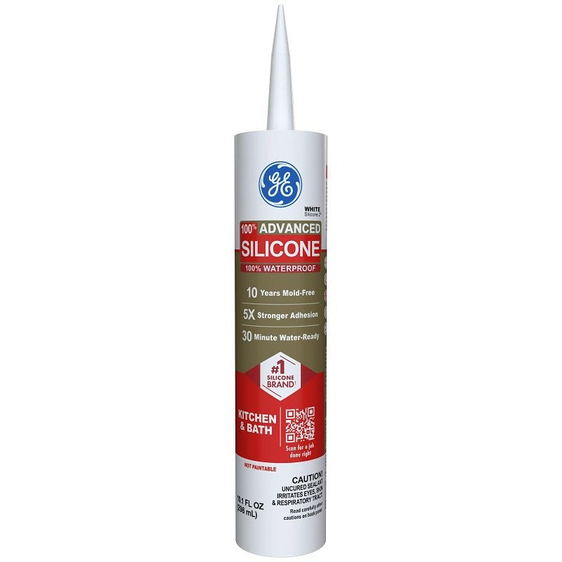 GE Advanced Silicone 2 2812565 Kitchen & Bath Sealant, White, 24 hr Curing, 10.1 fl-oz Cartridge (Pack of 12)