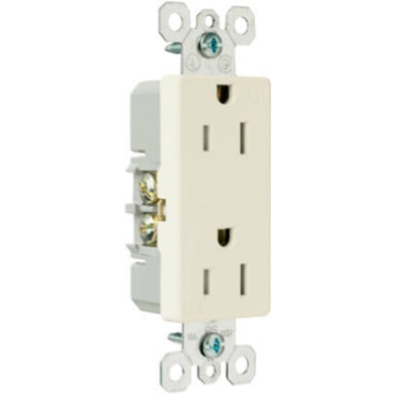 Pass & Seymour radiant Series 885TRLACC8 Duplex Receptacle, Thermoplastic, Light Almond, 2-Pole, 3-Wire, 125 V