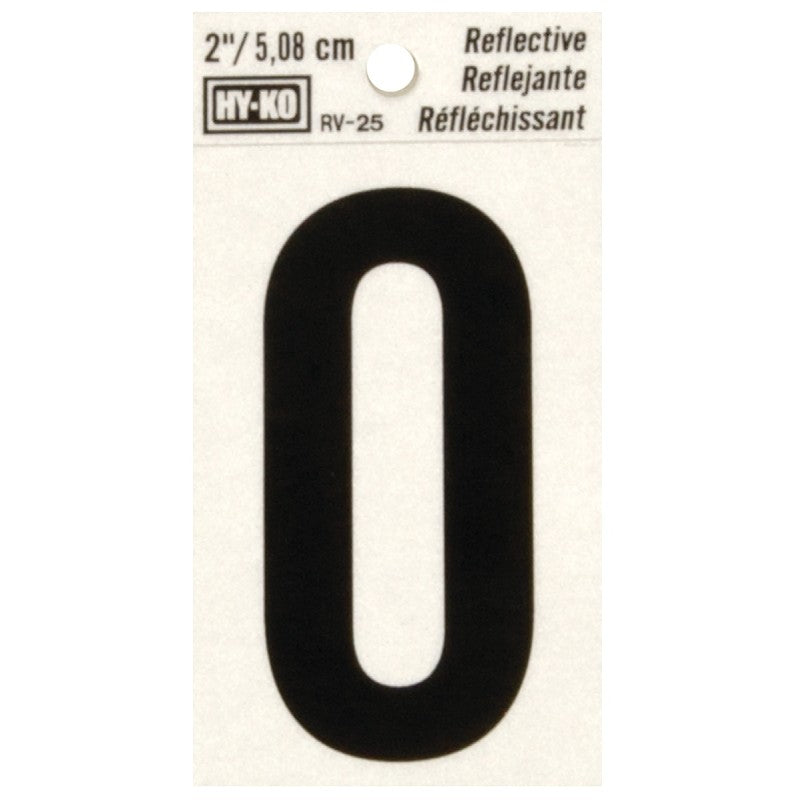 Hy-Ko RV-25/O Reflective Letter, 1-1/2 in W x 3 in H Dimensions, Character: O, 2 in H Character, Black Character, Vinyl (Pack of 10)