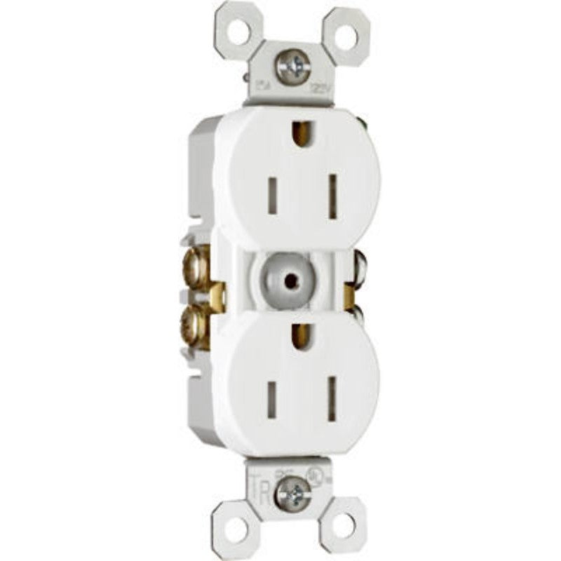 Pass & Seymour TradeMaster Series 3232TRWCC14 Duplex Receptacle, Thermoplastic, White, 2-Pole, 15 A, 125 V