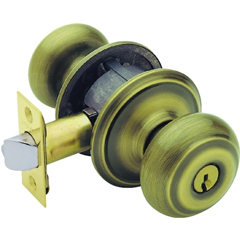 Schlage F Series F51A GEO609KA4 Entry Knob, Georgian, Knob Handle, Antique Brass, Metal, C Keyway, 2-3/4 in Dimensions (Pack of 4)