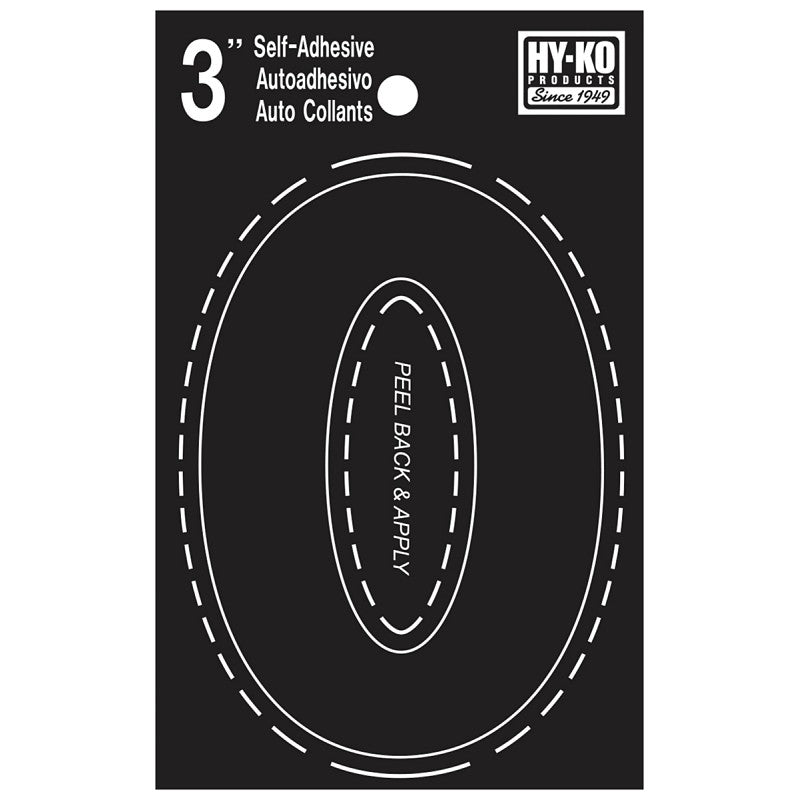 Hy-Ko 30400 Series 30410 Die-Cut Number, Character: 0, 3 in H Character, Black Character, Vinyl (Pack of 10)