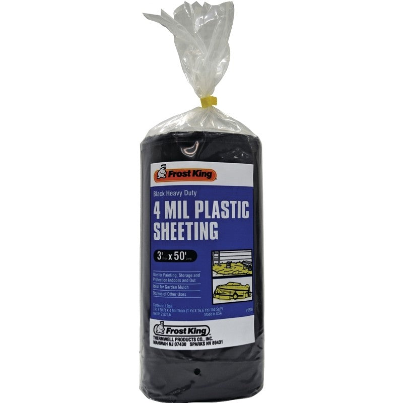 Frost King P350BW Polyethylene Sheeting, 50 ft L, 3 ft W, Black