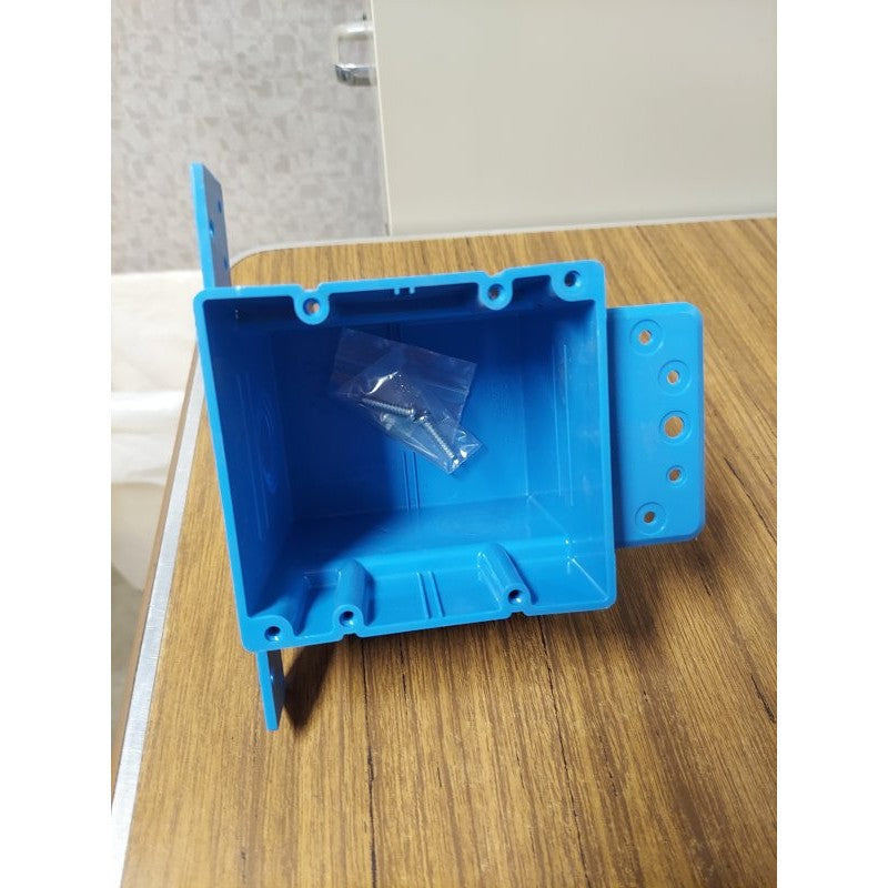 Carlon A238 Outlet Box, 2 -Gang, 5 -Knockout, PVC, Blue, Bracket Mounting