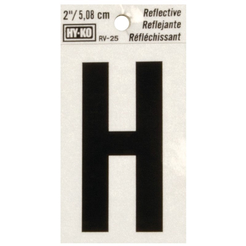 Hy-Ko RV-25/H Reflective Letter, 1-1/2 in W x 3 in H Dimensions, Character: H, 2 in H Character, Black Character, Vinyl (Pack of 10)
