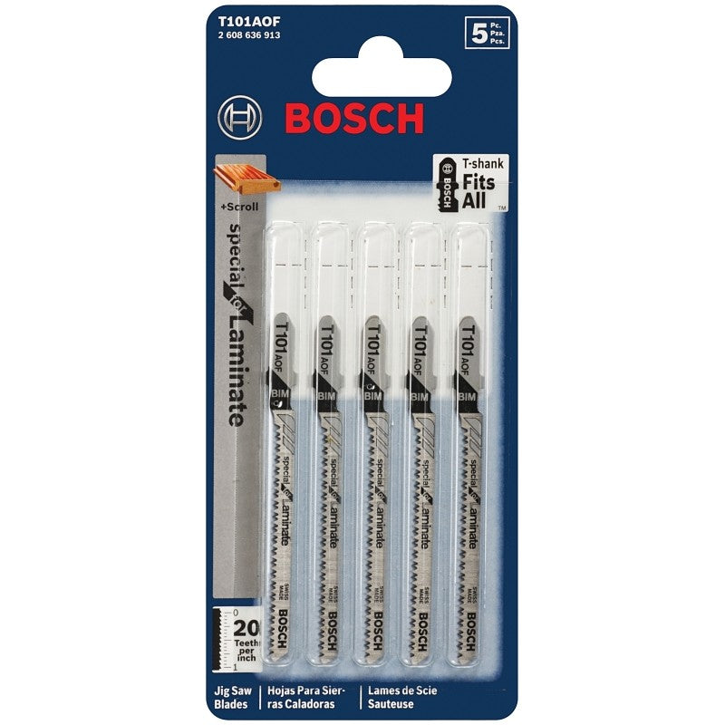 Bosch T101AOF Jig Saw Blade, 0.19 in W, 3-1/4 in L, 20 TPI (Pack of 5)