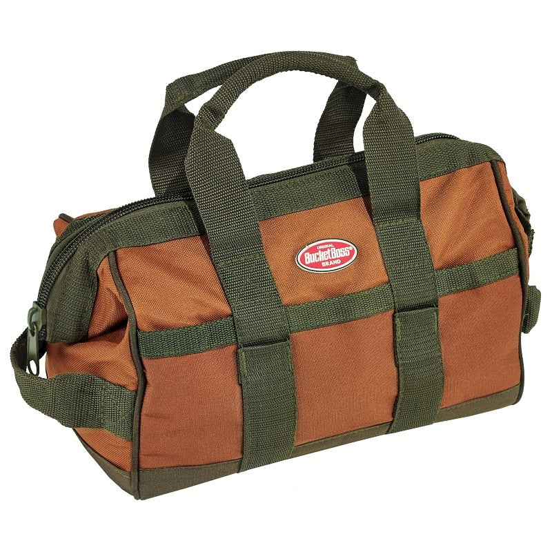 Bucket Boss Original 60012 Gatemouth Tool Bag, 12 in W, 7 in D, 9 in H, 16-Pocket, Poly Ripstop Fabric, Brown
