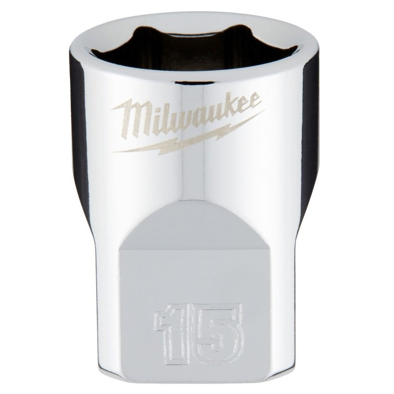 Milwaukee 45-34-9085 Socket, 15 mm Socket, 3/8 in Drive, 6-Point, Chrome Vanadium Steel, Chrome