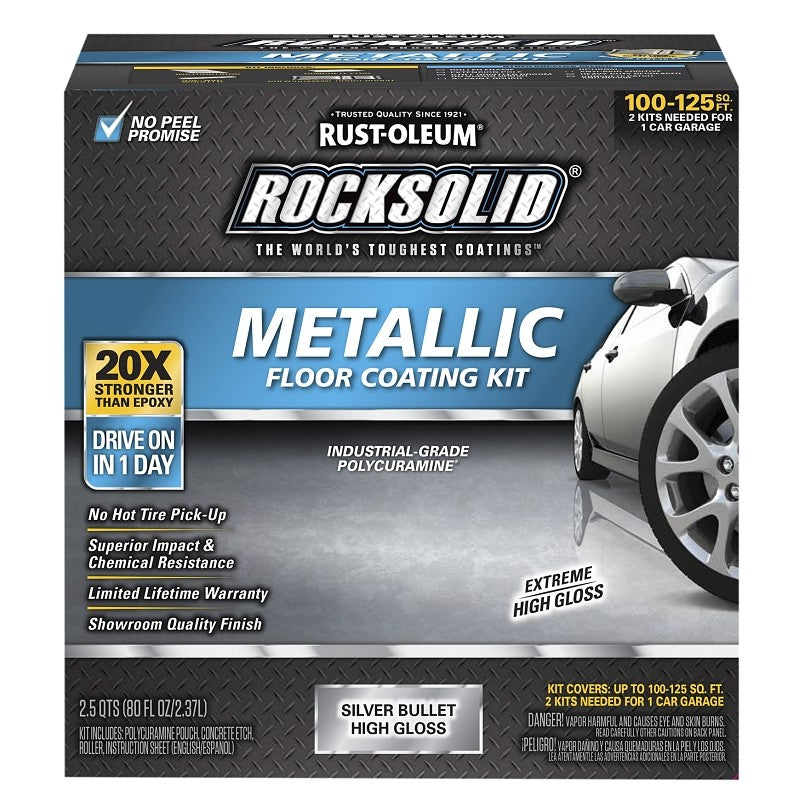 Rust-Oleum 286893 Floor Coating Kit, High-Gloss, Silver, Particulate Solid, 70 oz
