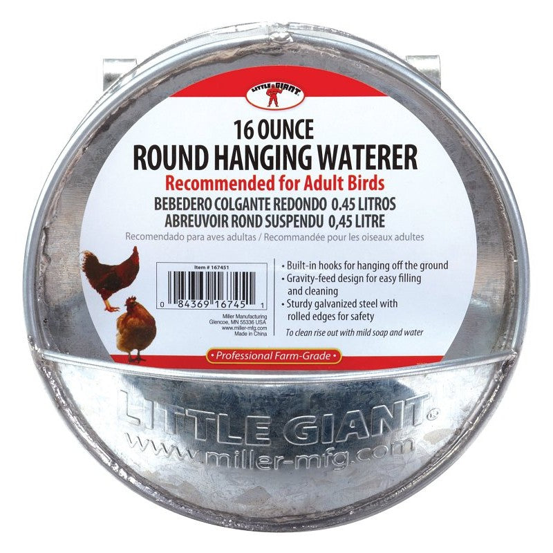 Little Giant 167451 Poultry Waterer, 1 pt Capacity, Galvanized Steel, Hanging Mounting