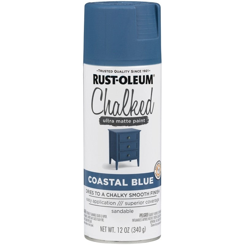 Rust-Oleum 302598 Chalk Spray Paint, Ultra Matte, Coastal Blue, 12 oz, Can