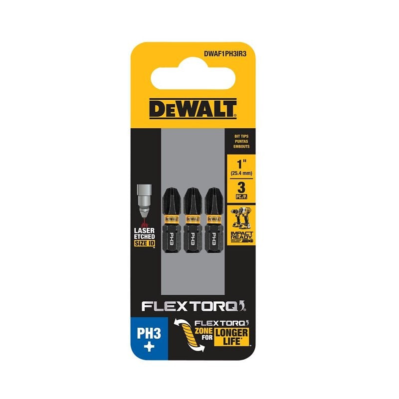 DEWALT FlexTorq DWAF1PH3IR3 Impact Screwdriver Bit, #3 Drive, Phillips Drive, 1/4 in Shank, Hex Shank, 1 in L, Steel