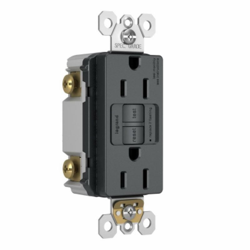 Legrand radiant Series 1597TRGCC4 Duplex Self-Test GFCI Receptacle, 125 V, 15 A, NEMA: NEMA 5-15R, Graphite