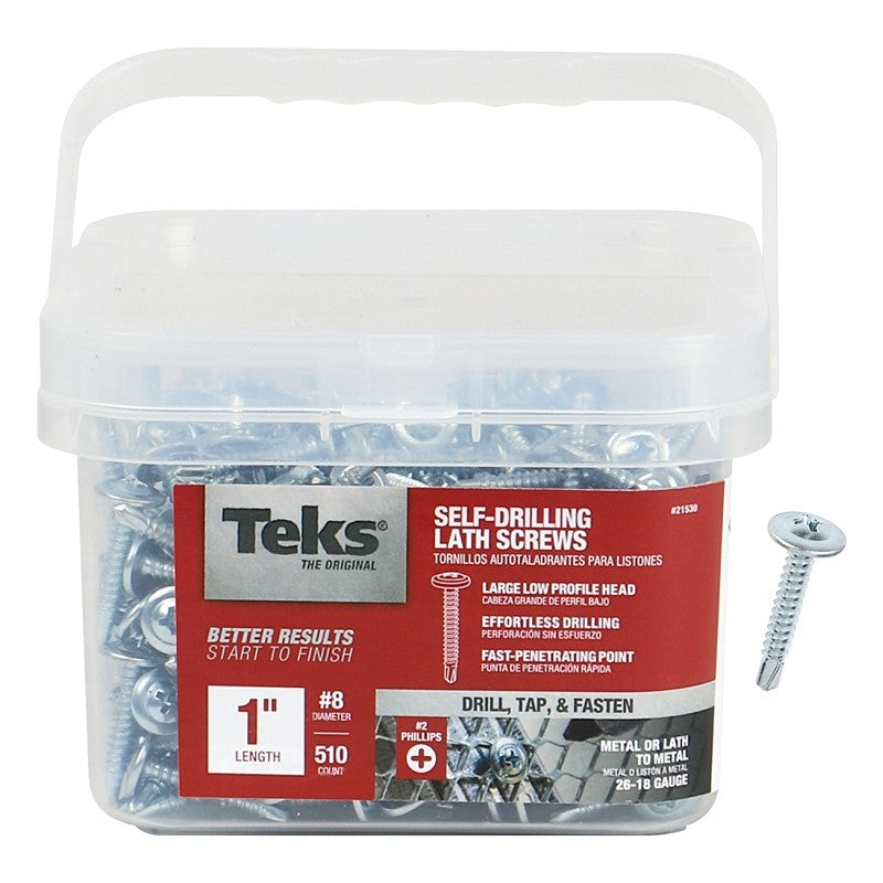 Teks 21530 Lath Screw, #8 Thread, 3-1/4 in L, Truss Head, Phillips Drive, Drill Point, Steel, Zinc