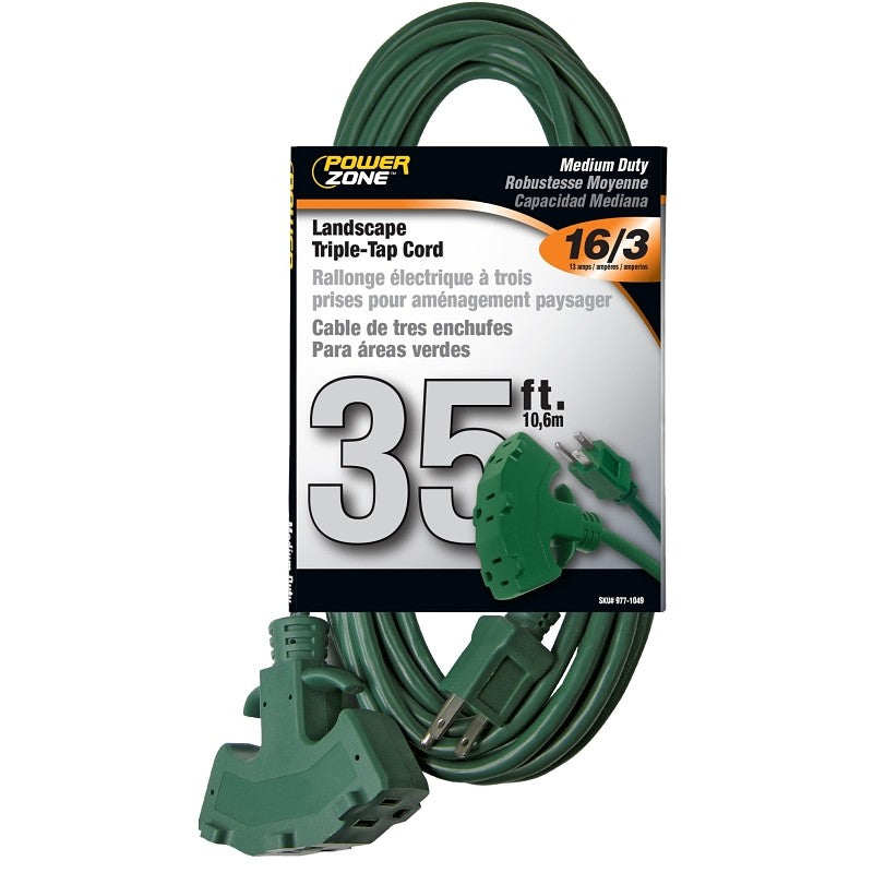 PowerZone OR605627 Extension Cord, 16 AWG Cable, 35 ft L, 125 V, Green