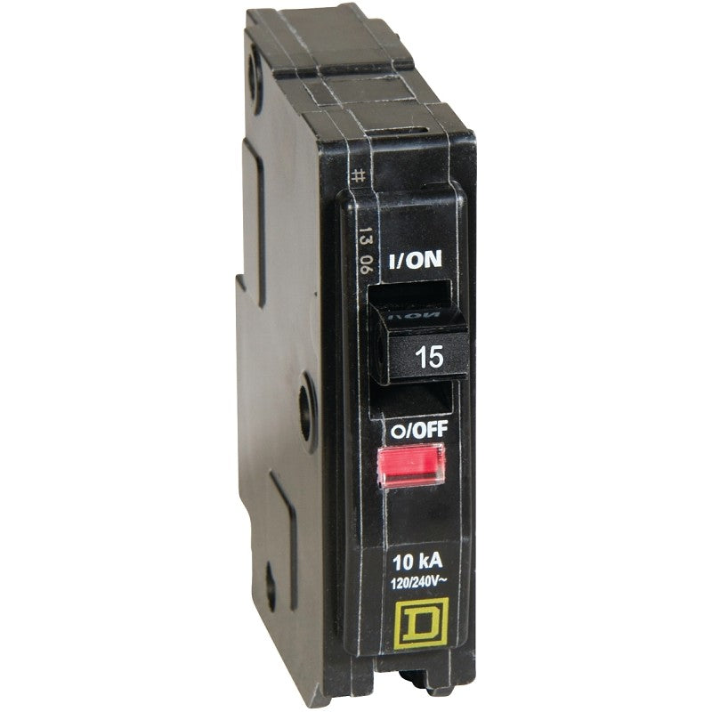 Square D QO QO115C Circuit Breaker, Mini, 15 A, 1 -Pole, 120/240 VAC, 48 VDC, Plug Mounting