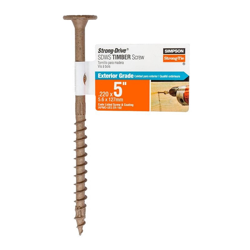 Simpson Strong-Tie Strong-Drive SDWS SDWS22500DB-RP1 Timber Screw, 5 in L, Serrated Thread, Washer Head, Tan, Steel (Pack of 40)