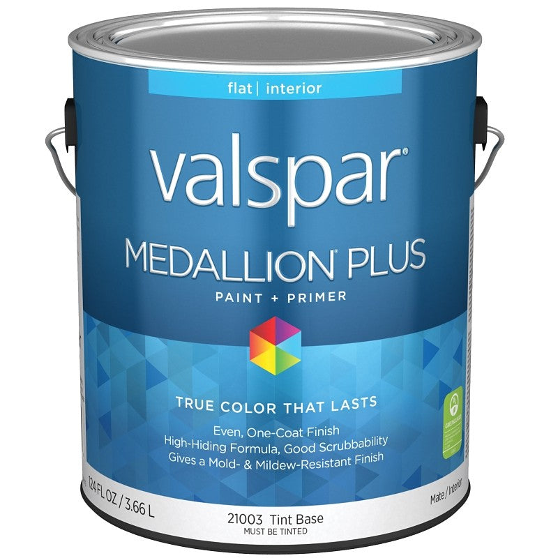 Valspar Medallion Plus 2100 028.0021003.007 Latex Paint, Acrylic Base, Flat Sheen, Tint Base, 1 gal, Plastic Can (Pack of 4)