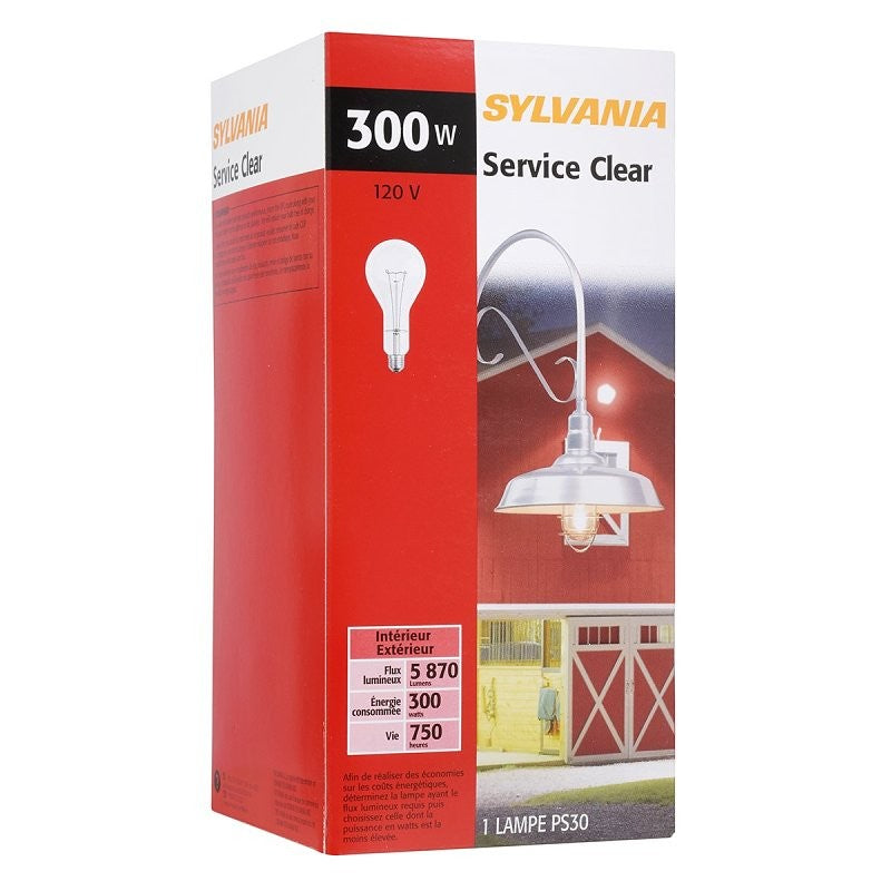 Sylvania 15740 Incandescent Lamp, C-9 Filament, Clear Lamp, 3.75 in Dia x 8.063 in L Dimensions, 300 W, PS30 Lamp (Pack of 12)
