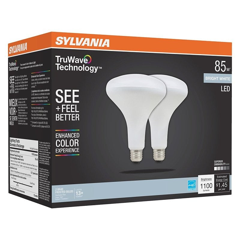 Sylvania Natural 41155 LED Bulb, BR40 Lamp, 85 W Equivalent, E26 Medium Lamp Base, Dimmable, Frosted