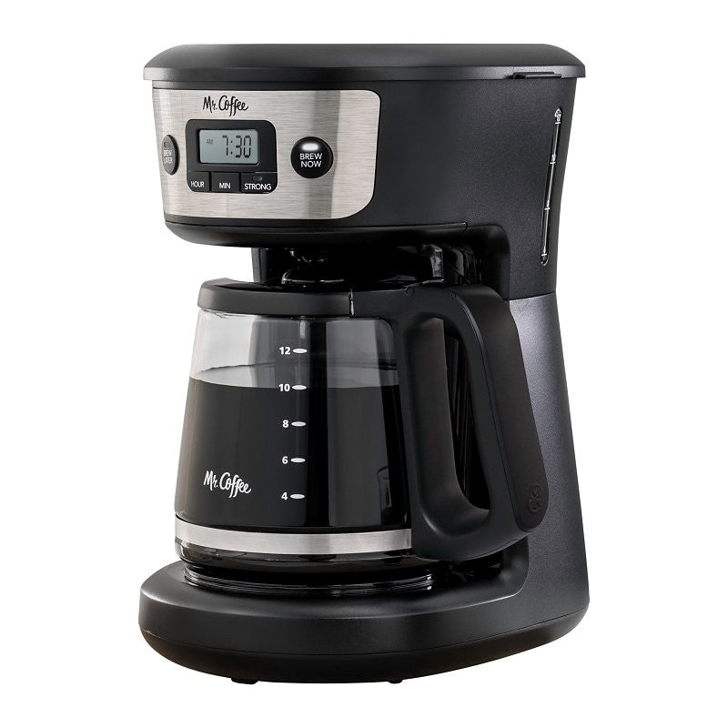 Mr. Coffee 2176620 Programmable Coffee Maker, 12 Cups Capacity, 900 W, Plastic/Stainless Steel, Black/Stainless Steel