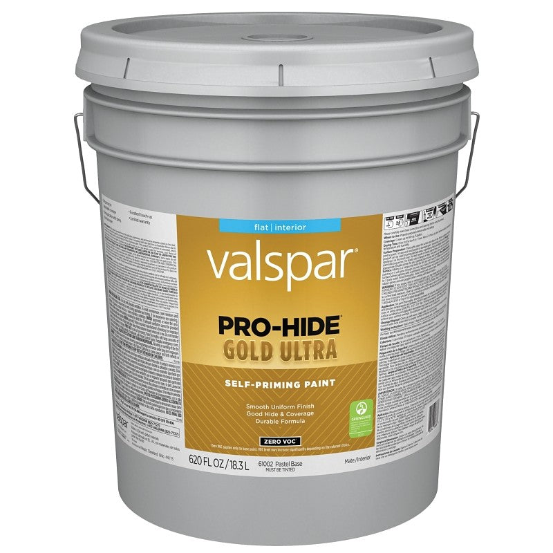 Valspar Pro-Hide Gold Ultra 6100 028.0061002.008 Latex Paint, Acrylic Base, Flat Sheen, Pastel Base, 5 gal