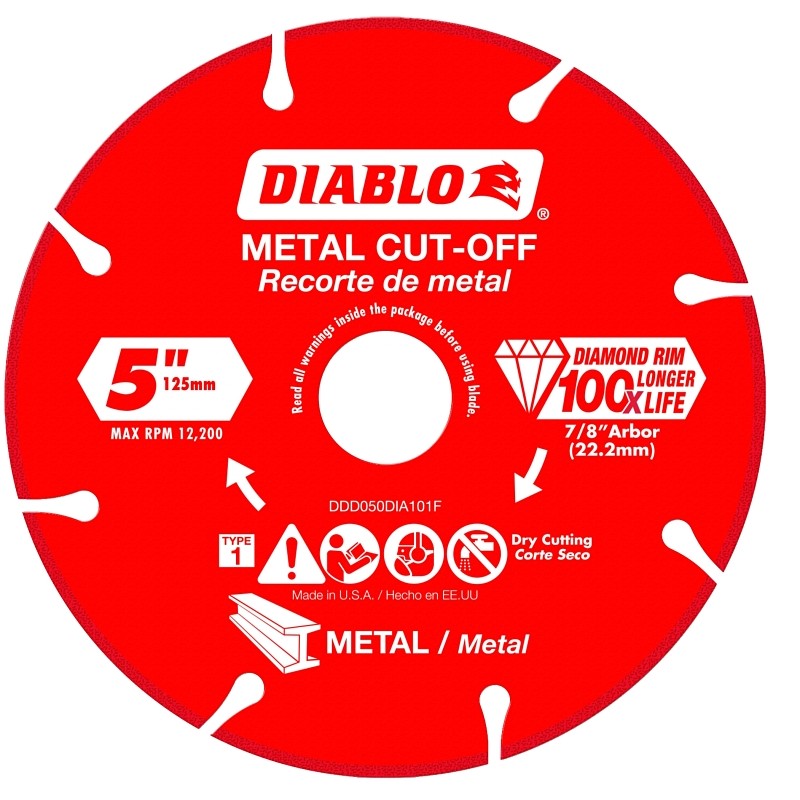 Diablo DDD050DIA101F Cut-Off Blade, 5 in Dia, 7/8 in Arbor, Continuous Rim