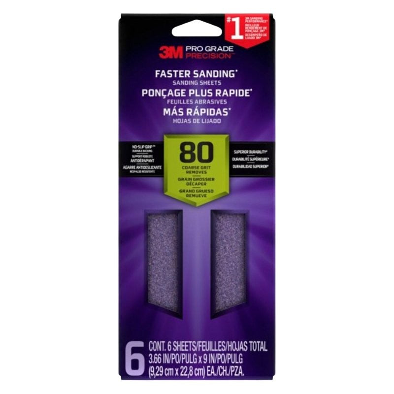 Pro Grade Precision SHTR80-PGP-6T Sanding Sheet, 9 in L, 3-2/3 in W, Coarse, 80 Grit, Ceramic Alumina Abrasive